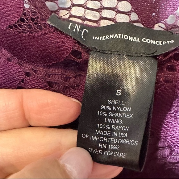 INC Women's Lace Top Sheer Bell Sleeve Purple Burgundy Size S Dark Fairy Boho - Picture 4 of 9